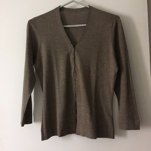 MARLOWE Heather Brown 70% Cashmere + Silk Monili Beaded V Neck Sweater M